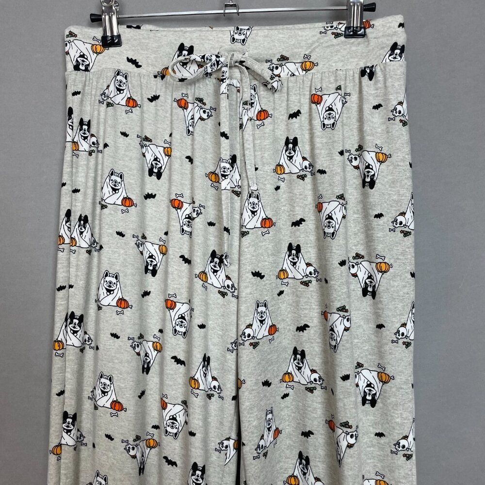 Spooky Night Pajama Pants Halloween Dog Frenchie French Bulldog Gray Soft Lounge